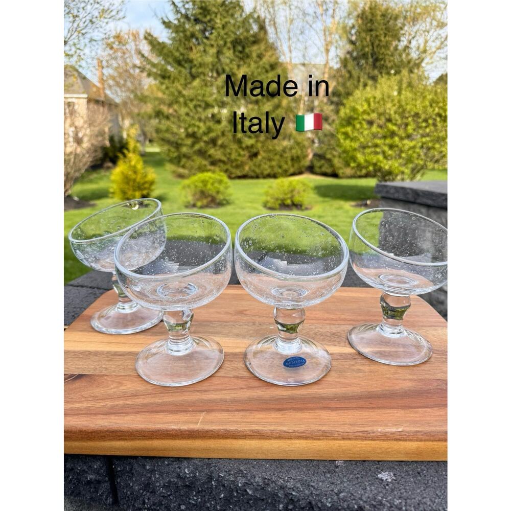 Mariposa Italy Angled Rim 10 Oz Bubbled Martini/Cocktail Glass 6” ~Set Of 4